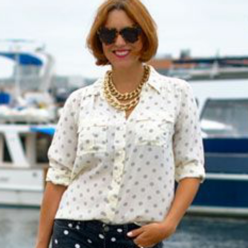 Charter Club linen polka dot blouse roll sleeves
